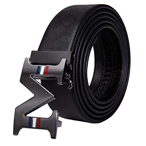 Image of Dubulle Designer Men's Belts, Ratchet Leather Sliding Buckle Dress Belt | 1 3 /8 inch(3.5cm) Genuine Leather Adjustable Strap, Automatic Ratcheting Buckles, Gift‑Boxed, Trim to Fit, for Business Casual