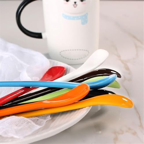 Lot de 8 cuillères à mélanger à long manche en céramique pour café, lait, céréales, dessert