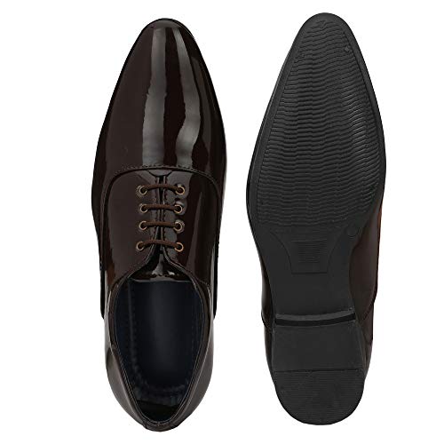 Image of Shoe Island Premium Oxford Patent Leather Designer Class Shining Brown Lace-Up Party Formal Shoes for Men (M5404), Size 10 UK /India