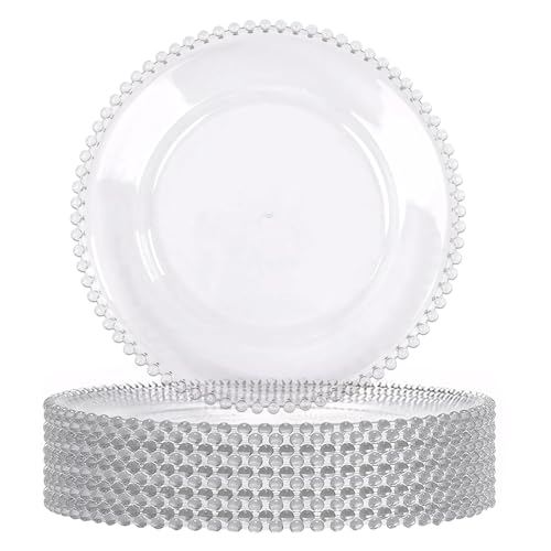 Set de 10 platos redondos de plástico transparentes 12.6 pulg miniatura 1