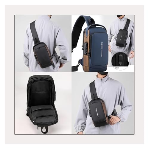 Anti-Theft Sling Backpack with USB Charging Port, Waterproof Shoulder Bag, Black(Gray)2