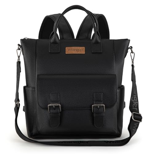 Image of Montana West Wrangler Medium Cute Fashion Backpack for Women Black Purse Backpack with Removable Crossbody Shoulder Strap WG175-9110BK