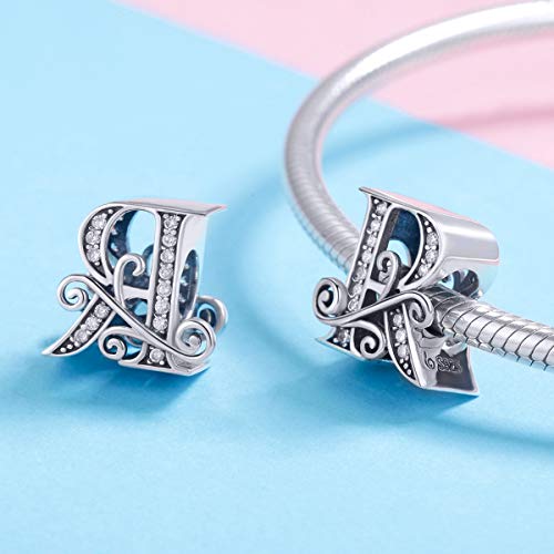 Image of Eternalll Jewellery - Spacer Beads Authentic 925 Sterling Silver Charms Vintage A-Z Letter Alphabet Charms for Bead Bracelets Women Charm Diy Jewelry