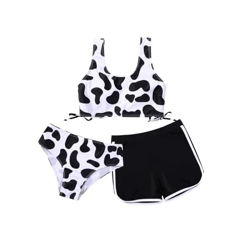 Girl's 3 Piece Bikini Bathing Suit Printed Sport Swimsuits with Shorts Cove Up Sets Teen Girl's Swimwear Cover