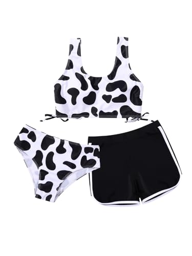 Image of Girl's 3 Piece Bikini Bathing Suit Printed Sport Swimsuits with Shorts Cove Up Sets Teen Girl's Swimwear