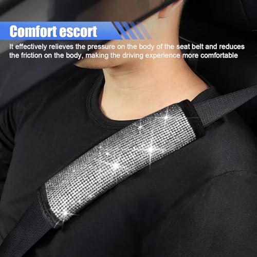 GAOLAOSY 2PCS Bling Car Seat Belt Covers, Rhinestone Crystal Vehicle Seat Strap Cushion, Glitter Car Seatbelt Shoulder Protection Pad, Auto Interior Decoration Accessory for Cars, Trucks (White) - Thumbnail 5