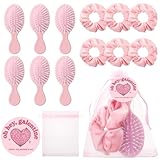 Ferrochef 6 Sets Pink Galentine's Day Gift Bulk, Velvet Hair Scrunchies Mini Hairbrush with Galentine Card and Organza Bags, Soft Hair Ties Valentine's Gifts for Travel Women (Light Pink)