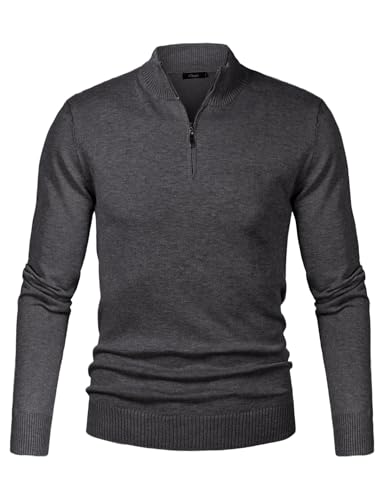 iClosam Jersey Hombre Invierno con Cuello JerséIs Suéter Hombre Invierno Algodón Clásico Jersey Cremallera Hombre Manga Larga,A-Gris Oscuro XXL