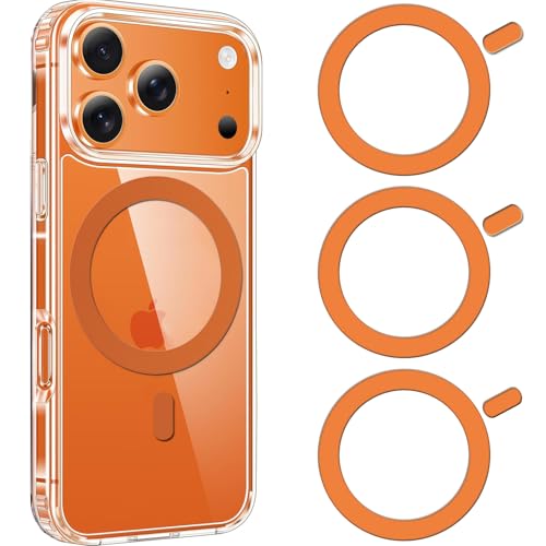 Image of COJOC 3PCS for Magsafe Ring Sticker,Universal Magnetic Conversion Adapter Compatible with Wireless Charging Accessories for iPhone 17 /Air /16 /15 /14 Series, Galaxy Series and Phone Case,Orange