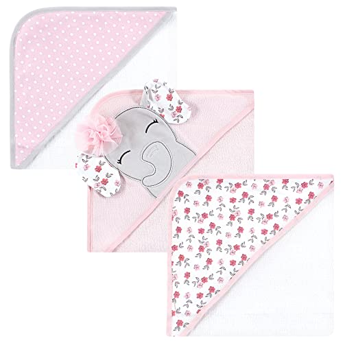 Image of Hudson Baby Unisex Baby Cotton Rich Hooded Towels, Floral Pretty Elephant, One Size