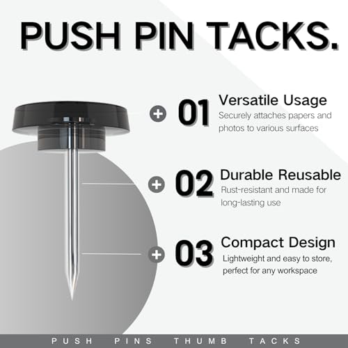 image for OIAOIW 150 PCS Flat Black Push Pins for Wall Clear Thumb Tacks for Wal