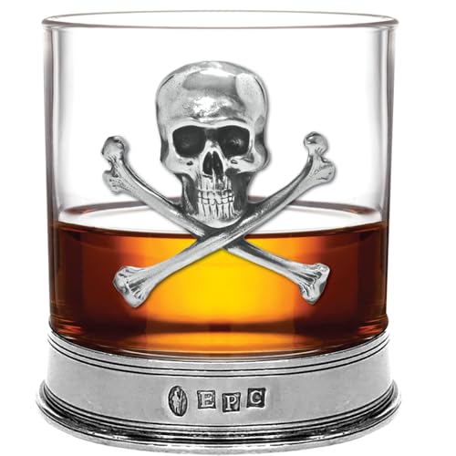 English Pewter Company Pewter Skull and Cross Bones Whisky Rum Glass Tumbler [TUM07]