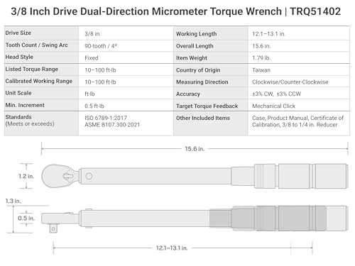 Image of TEKTON 3 /8 Inch Drive Micrometer Torque Wrench | TRQ51402