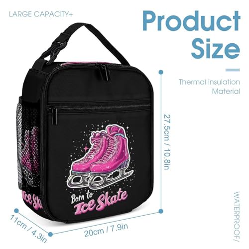 Born To Ice Skate Cute Print Backpack Set of 3 Portable Lunchbox Pencil Cases for Daily Travel4