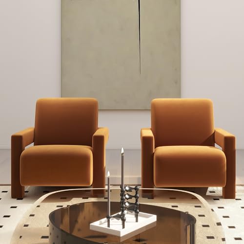 Jennifer Taylor Home Ethan Set of Two 28.5" Fully Upholstered Accent Arm Chair Burnt Orange Performance Velvet