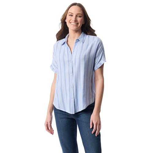 Image of Gloria Vanderbilt Women's Daisy Short Sleeve High-Low Button Down Shirt Standard