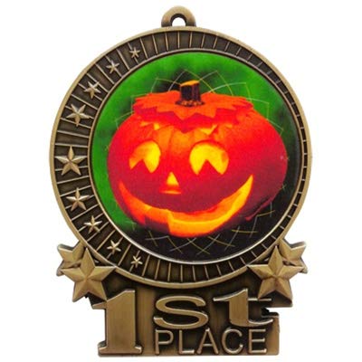 Express Medals 3 inch Halloween Pumpkin 1st Place Gold Medal with Neck Ribbon Award XMD (1-Pack)