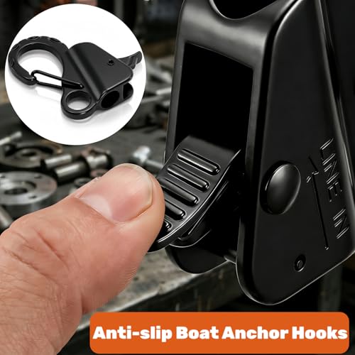 Tlence 2 Pack Boat Anchor Hooks, Stainless Steel Sliding Clips with Quick Release, Adjustable Boat Rope Clamp for 3/8\"-5/8\" Lines, Knotless Marine Rope Hook for Small Boat Pontoons Kayaks Docking