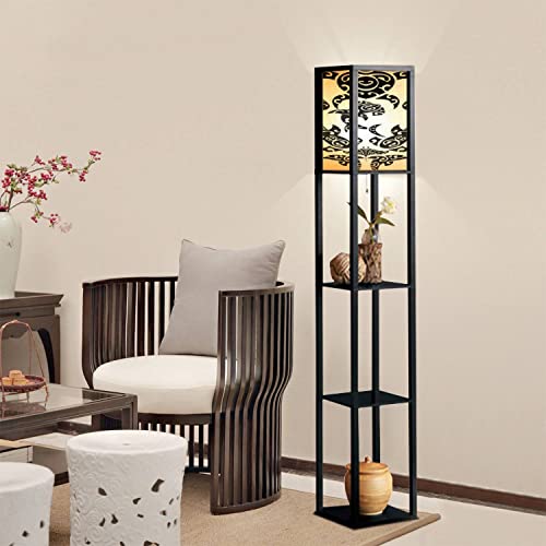 Jithcg Maori Tattoo Set Idea For Tattoo Standing Lamp With Shelves Flaxen Fabric Shade Floor Lamp Tall Lamp Corner Bedside Lamp For Living Room Bedroom Aesthetic Decor #TOP3
