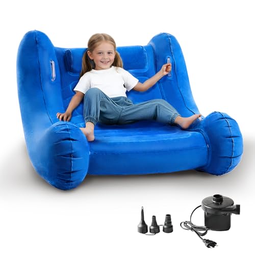 DENMOSTY Schaukelstuhl Kinder, Sensorischer Stuhl Rocker mit Pumpe & Griffe, Wippe Baby für Autismus und ADHS, Blau