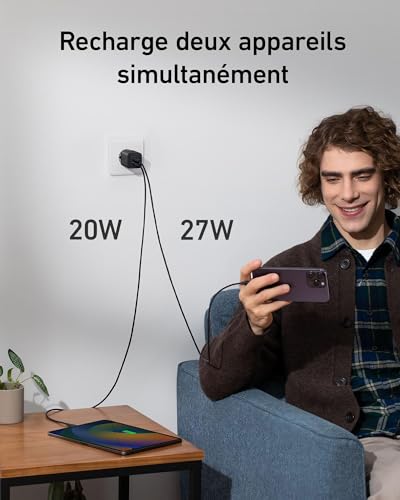 Chargeur Anker 523 Nano 3 2 Ports USB C Protection ActiveShield 2.0 - vue 2