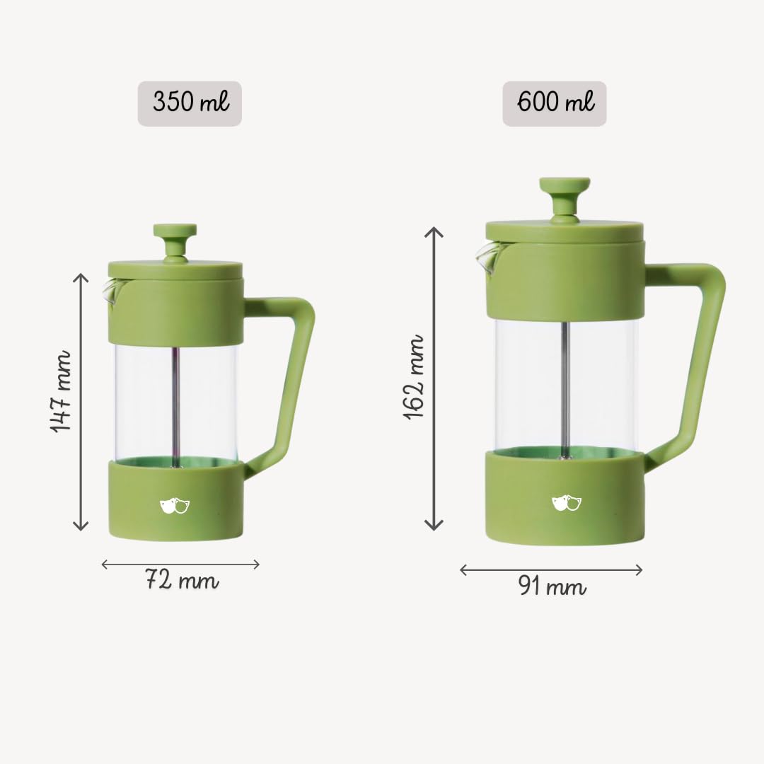 Cafetière à piston W&M, filtre en verre borosilicate et acier inoxydable, triple filtre, vert