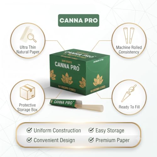 Image of OutonTrip Canna Pro Pre-Rolled Cones - 64 King Size Cones (109mm) | Ultra-Thin Natural Paper | Pre-Rolled with Filter Tips | Ready-to-Fill Paper Cones | Durable Storage Box