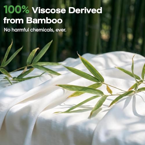 Image of Real 100% Viscose Derived from Bamboo Sheets Set King Size, Cooling & Silky Soft for Hot Sleeper, Luxury with Breathable & Moisture Wicking Fabric, 18 inch Deep Pocket with Corner Straps (White, King)