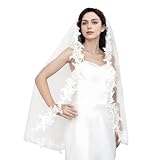 AMORARSI Wedding Veil Lace 1 Tier Cathedral Length Fingertip Length Bride Veil with Metal Comb