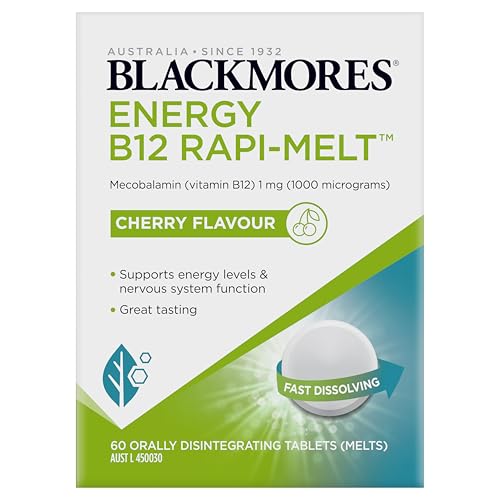 Blackmores Energy B12 Rapi-Melt | Supports energy levels and nervous system function | Cherry flavour | 60 melts