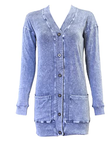 Hard Tail Women's Oversized Long Cotton Cardigan (Style T-223) (Light Denim, L) #TOP4