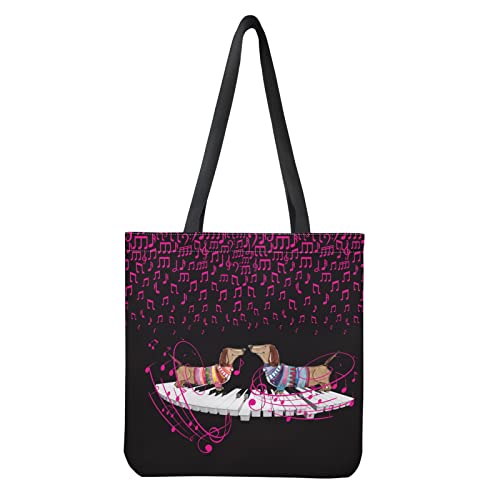 STUOARTE Bolsas de lona para mujer, patrón de perro encantador, bolsas de compras de gran capacidad para damas, bolsas de tela reutilizables para mujeres venta, Piano Key Dachshund Couple, Talla única