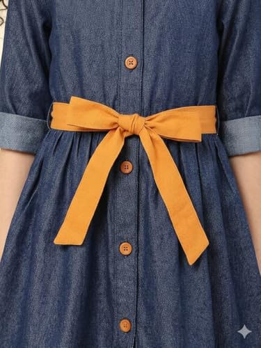 Image of A.T.U.N. (ALL THINGS UBER NICE) Girls 100% Cotton Shirt Dress with Belt | Solid Button-Down Dress with Collar Neck | Soft Breathable Kids Outfit for Girls