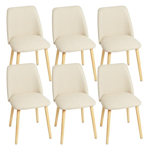 Goeurvant Chaise Crème de Salon Pieds en Bois Lot de 6 Chaise Salle à Manger en Polyester avec Dossier Ergonomique pour Cuisine Salon et Bureau