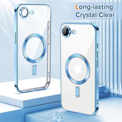 Image of VONZEE Electroplating Transparent Clear Logo Back Cover TPU Compatible with iPhone 17e Case /iPhone 16e Case, Compatible with Magsafe, Camera Protection for Each Lens for Men & Women(Sierra)