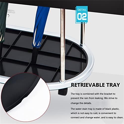 Large Silver Umbrella Stand with Wheels, Durable Engineering Plastic, High Capacity Umbrella Holder for Sticks & Folding Umbrellas, Freestanding Design for Commercial Use