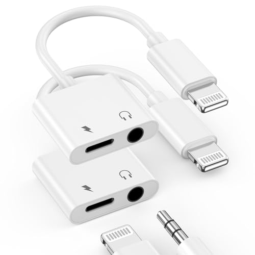 2 Pack [Apple MFi Certified] Apple Lighting to 3.5 mm Headphone Jack Adapter, 2 in 1 iPhone Headphone Jack Aux Audio + Charger Cable Splitter Adapter Dongle for iPhone 14 13 12 11 Pro Max XS XR X 8 7