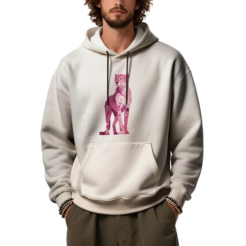 Mens Oversized Hoodies Animal Graphic Printed Pullover Tops Casual Drawstring Fall Outdoor Sweatshirts with Pocket