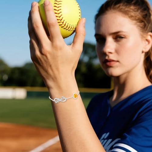 Image of Softball /Volleyball /Soccer /Basketball Bracelet for Girls Teen Women,14K Gold Plated Infinity Charm Link Bracelet Sports Accessories Jewelry Gifts for Lovers Players Team Coach
