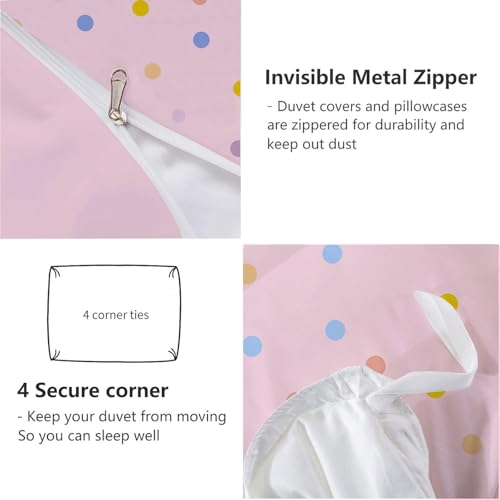 Housse de couette 200x200 rose clair en microfibre avec ses deux taies d'oreiller - 8