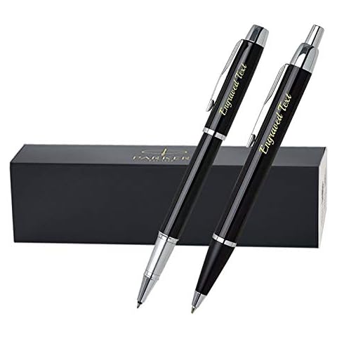 Personalised Engraved Parker IM Pen & Rollerball Pen Set, Black Ink - Gift for Christmas, Gift For Men and Women - Enter Your Custom Engraving Cover