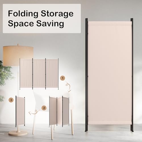 GOJOOASIS Room Dividers Folding Privacy Screens 3 Panel Partition (Khaki) - Thumbnail 5