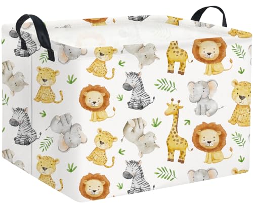 Image of Rectangular Woodland Animal Basket Kids Baby Storage Basket Toy Storage Bin Organizer Box Animal Room Decor(Green Animal)