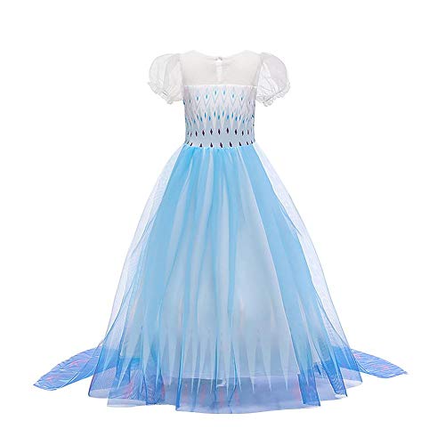 OBEEII Girls Princess Elsa Dress Frozen 2 Carnival Costumes Cosplay Halloween Christmas Party Fancy Dress Up Costume + Accessories 5-6 Years