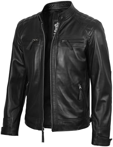 fjackets Real Lambskin Mens Leather Jackets - Quilted Cafe Racer ...