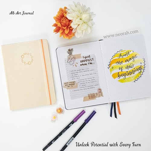 Image of NEORAH - A5 - ART JOURNAL | 200Gsm Dotgrid Notebook |160 Pages(21.0 x 14.8 cm) | Lay Flat |Hard Cover Bullet - Journal | 3 Bookmarks |Elastic Closure | Inner BackPocket | Ideal- Bujo,Art (AFTER GLOW)