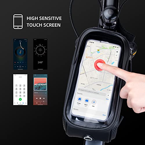 Beelord Bike Bags For Bicycles, Cycling Frame Bag With Cell Phone Holder For Adult Road Mountain Bike Accessories, Top Tube Handlebar Pouch With Touch Screen And Rain Cover For Mtb E-Bike,6.8‘’ #TOP7