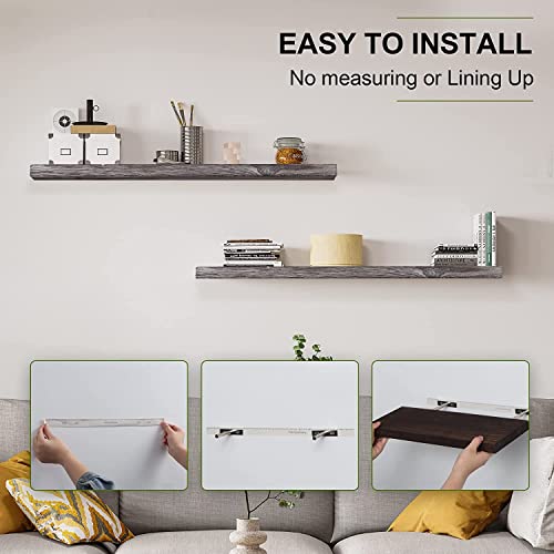 Image of Hamdan Collection Floating Shelves, 24 Inch Wall Shelf Set of 2, Rustic Wood Shelves for Wall Storage, Wall Mounted Wooden Display Shelf for Bathroom Bedroom-Grey