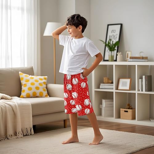 ALAZA Funny Baseball White Red Dot Pajama Shorts Elastic Waist Casual Sleep Shorts with Pockets Size 6-144