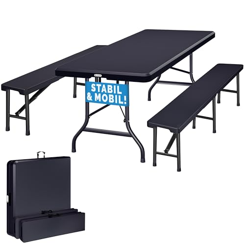Casaria® Ensemble Table Pliante et 2 bancs 180 cm Anthracite Table de Jardin 8 Personnes Camping terrasse Pique-Nique